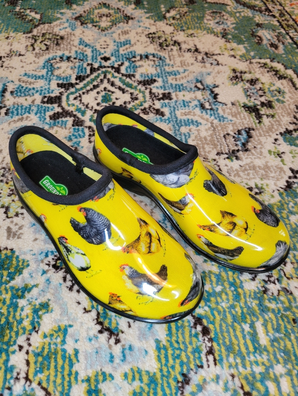 GroundWork Yellow Chicken Deep Lug Sole Traction Rubber Gardening Shoes, Size 8